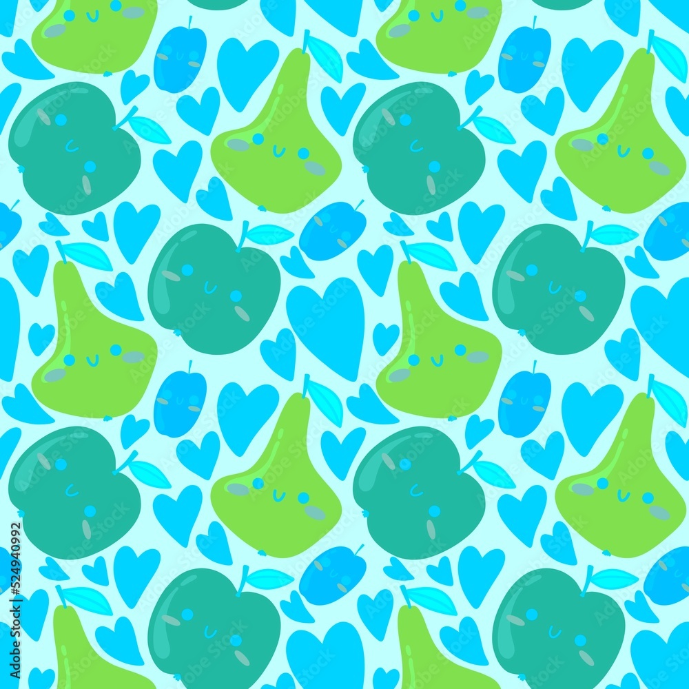 Obraz premium Autumn cartoon fruit seamless pattern for kids clothes print and accessories and wrapping and fabrics and kitchen