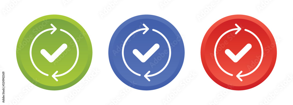 update icon vector button illustration. Arrow loading with check mark symbol for development concept.