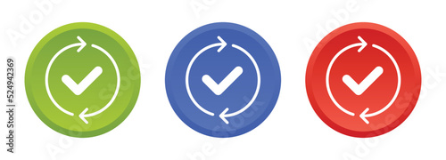 update icon vector button illustration. Arrow loading with check mark symbol for development concept.