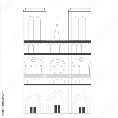 Back and white graphic illustration of Notre-Dame de Paris