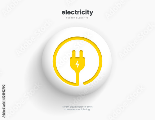 3d electric power charge charging energy on off push icon. Lightning symbol for website, mobile app, UI UX.