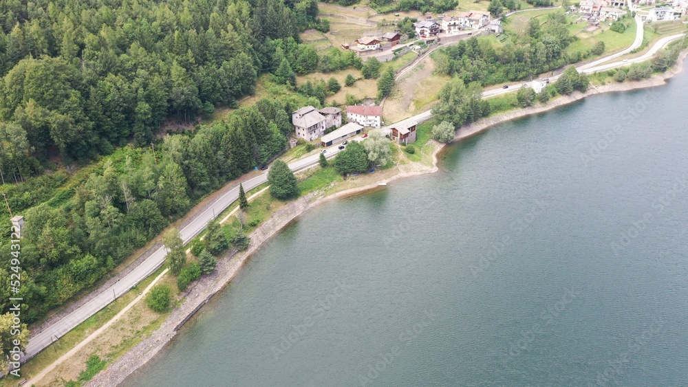 aerial photo with lake with shore drone aerial photo with lake with shore drone