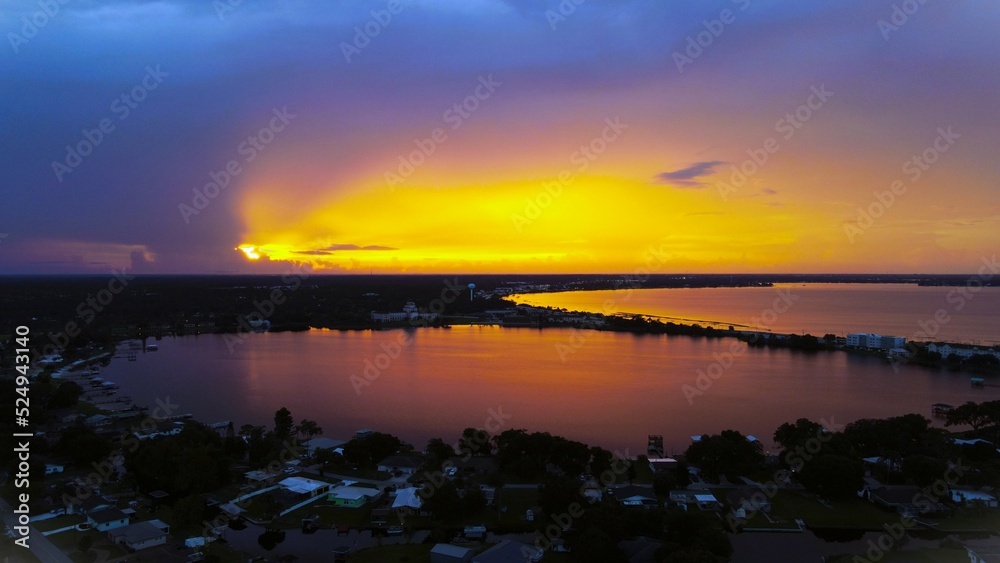 Aerial panoramic view of lake Jackson. Located in Sebring, Florida, USA