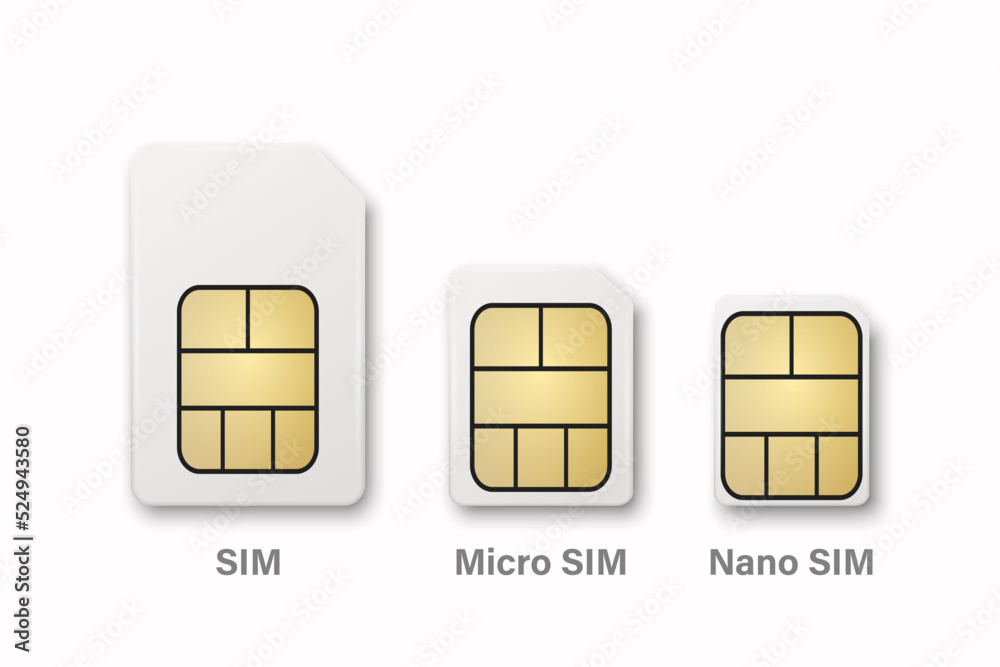 Vector 3d Realistic White Plastic Sim, Micro Sim, Nano Sim Card Template Set Isolated. Design Template of Sim Card for Mockup, Branding. Top View Vector 3d Realistic White Plastic Sim, Micro Sim, Nano Sim Card Template Set Isolated. Design Template of Sim Card for Mockup, Branding. Top View