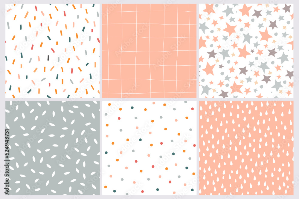 custom made wallpaper toronto digitalA set of seamless patterns with an abstract simple geometric print. Baby ornament with stars, dots, confetti, lines for gift wrapping. Vector graphics.