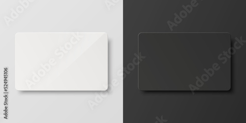 Vector 3d Realistic Black and White Blank Card Set Isolated. Design Template of Plastic or Paper Card for Mockup, Branding. Credit Card, ID. Top View
