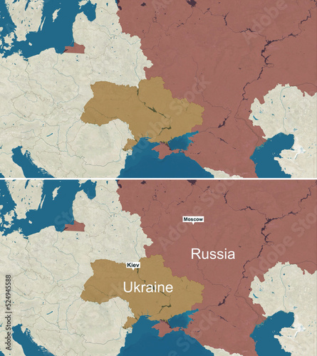 The map of Ukraine and Russia with text and textless