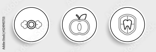 Set line Dental protection, Candy and Apple icon. Vector