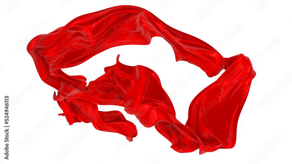 Fototapeta premium Beautiful flowing fabric of red wavy silk or satin. 3d rendering image.