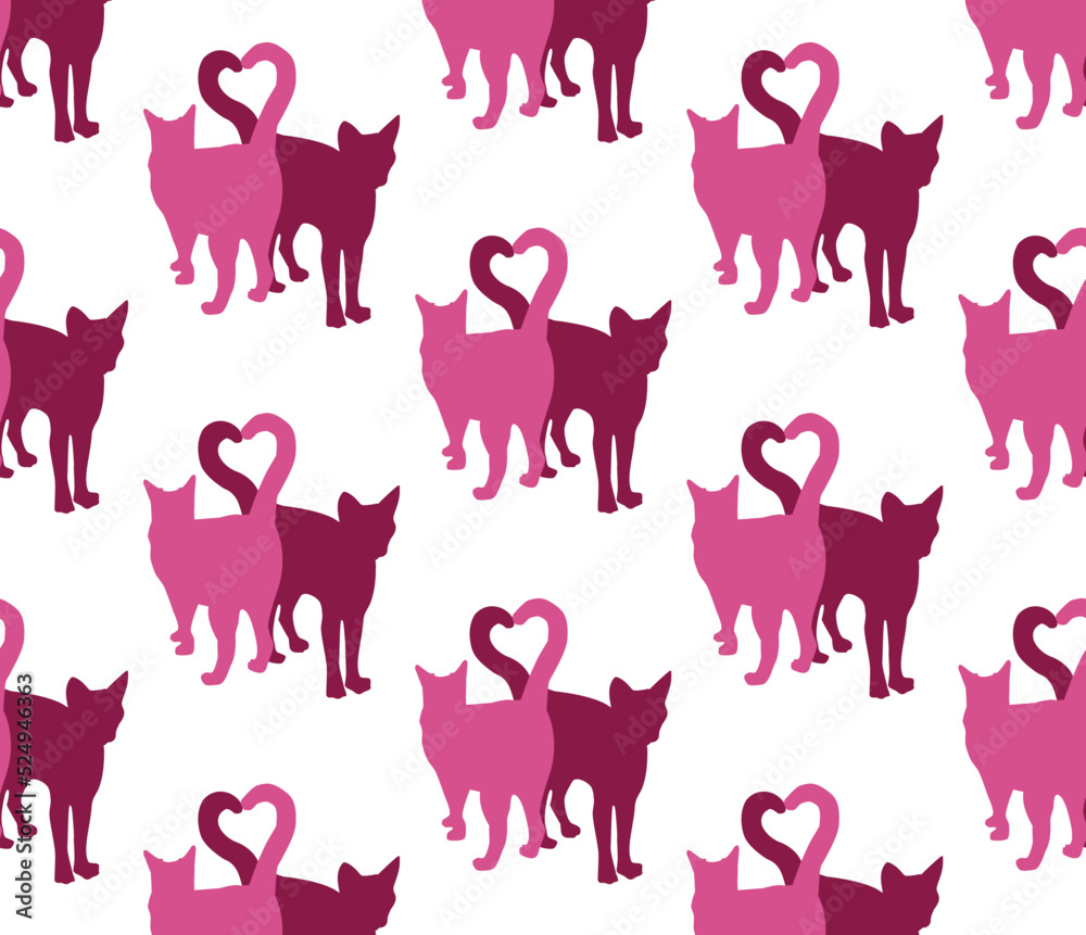 Cats in love silhouette pattern vector. Gift card cat lovers person