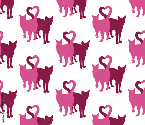 Cats in love silhouette pattern vector. Gift card cat lovers person