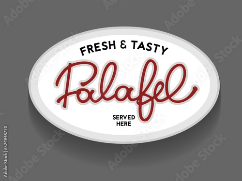 Falafel hand drawn text logo for street food market.