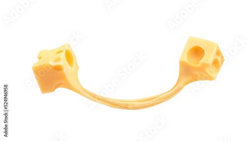 two pieces of melted cheese on a white background photo