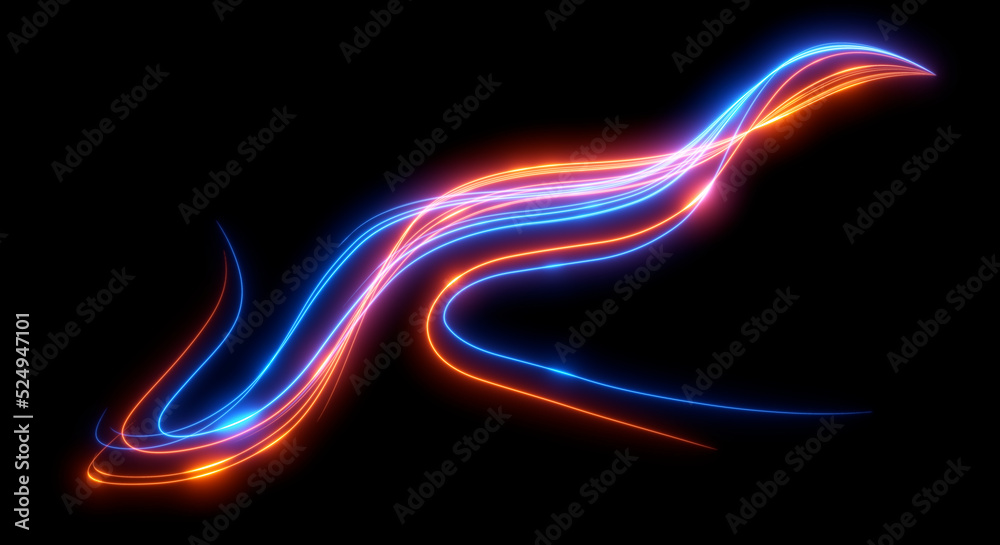 Abstract background. Beautiful colored lines. Magic sparks. Neon swirls. Glow effect. High tech. Sci Fi technology art.