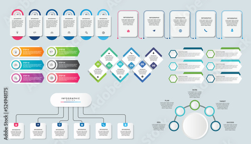 Set of Business infographic design template with options, steps or processes. Can be used for presentation, diagram, annual report, web design, workflow layout