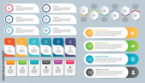 Set of Business infographic design template with options, steps or processes. Can be used for presentation, diagram, annual report, web design, workflow layout