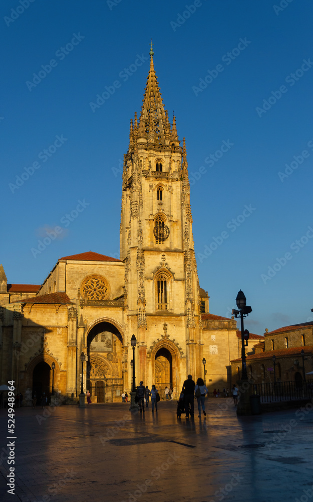 Fototapeta premium Cathedral of Oviedo with sunset light, Asturias, Spain