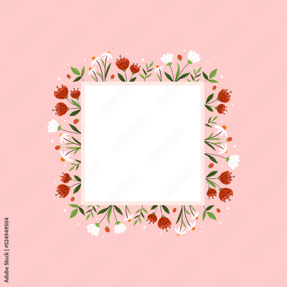 Romantic template design with cute wildflowers. Vector illustration