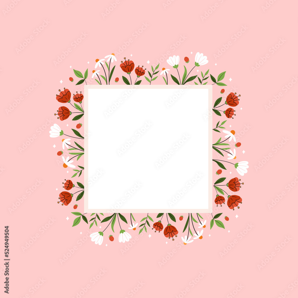 Romantic template design with cute wildflowers. Vector illustration Romantic template design with cute wildflowers. Vector illustration