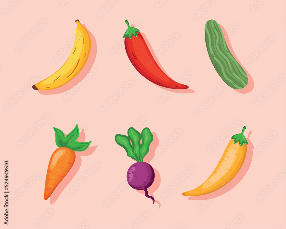 six fruits and vegetables six fruits and vegetables