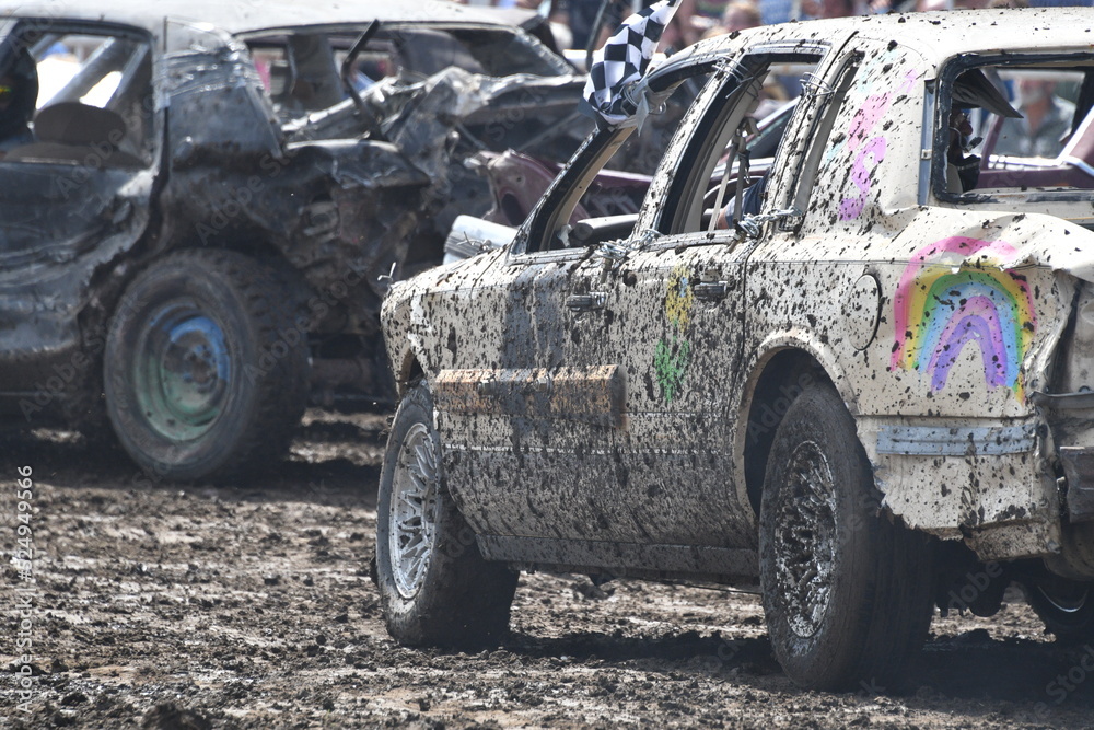 Race Cars in a Demolition Derby Race Cars in a Demolition Derby