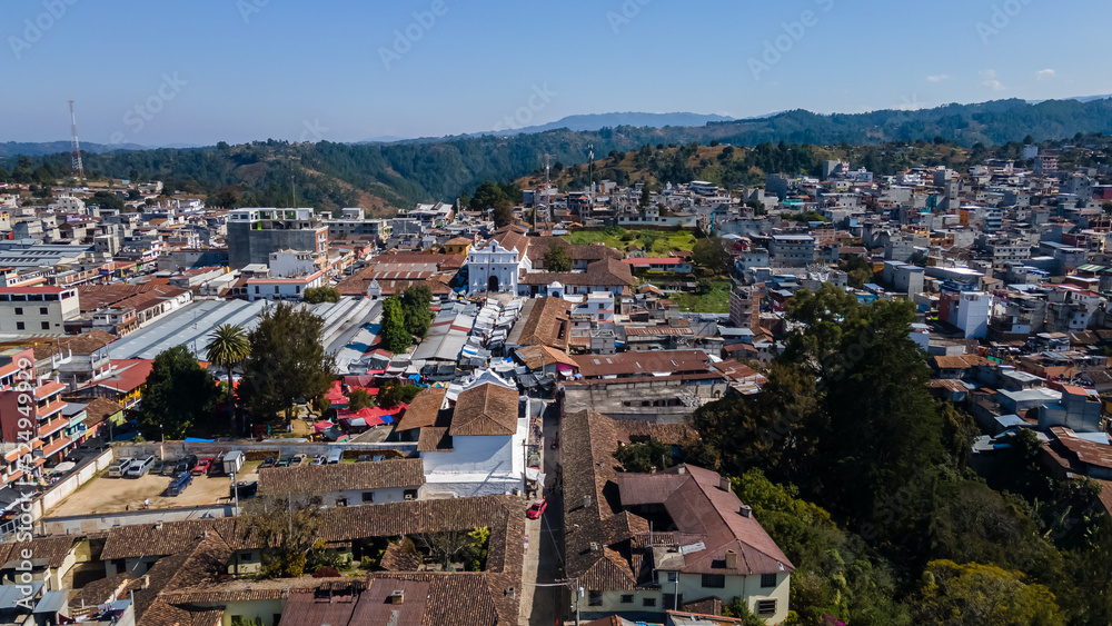 Beautiful aerial view of the Chichicastenango Cemetery, near the market and church in Guatemala