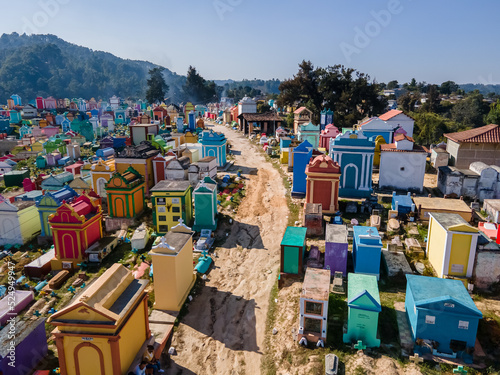 Beautiful aerial view of the Chichicastenango Cemetery, near the market and church in Guatemala photo