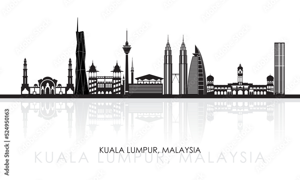 Naklejka premium Silhouette Skyline panorama of city of Kuala Lumpur, Malaysia - vector illustration