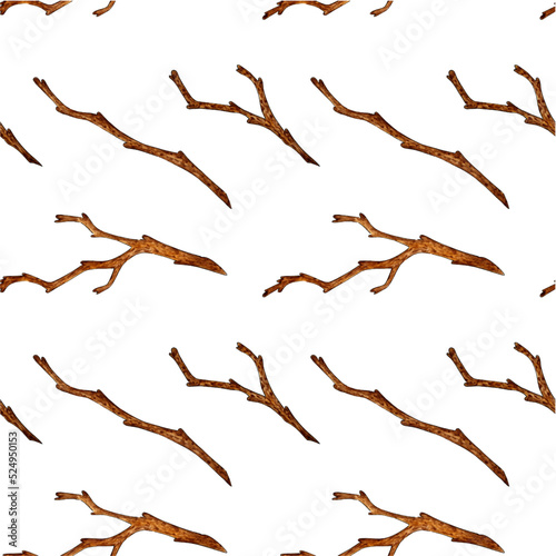 Watercolor illustration of a pattern of dry branches without leaves. Bare snags, dry branches. Agriculture, eco friendly, organic farm. For the design of design compositions on the theme of tourism, 
