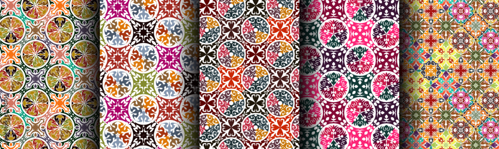 5 sets of seamless ethnic mandala patterns