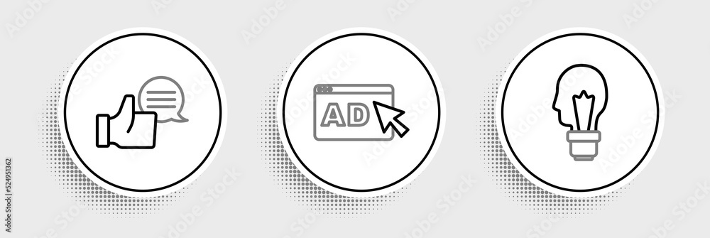 Set line Light bulb with concept of idea, Customer product rating and Advertising icon. Vector Set line Light bulb with concept of idea, Customer product rating and Advertising icon. Vector