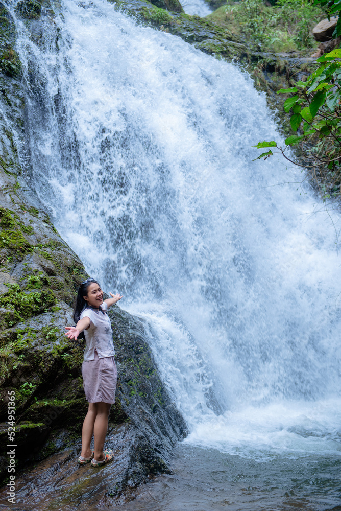 A vacation to a waterfall in the middle of the forest in the high valley. A vacation to a waterfall in the middle of the forest in the high valley.