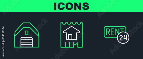 Set line Rent, Garage and House icon. Vector