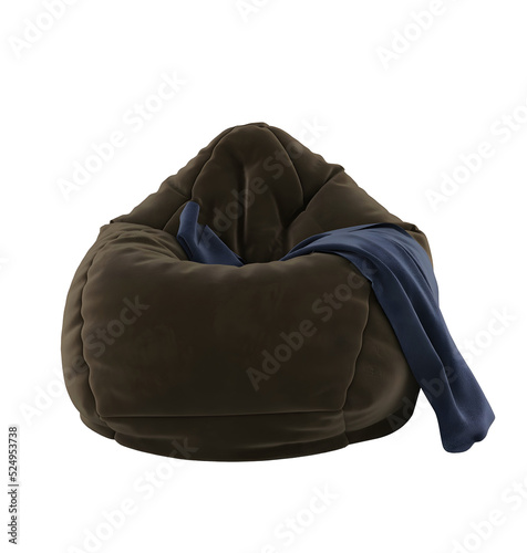 Chocolate single bean bag and blanket, Transparent. Png. 3D rendering