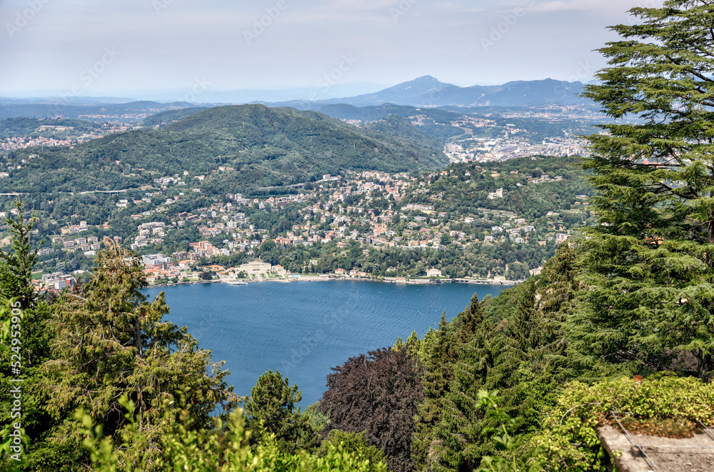 Aerial and panorama views of Lake Como, Italy