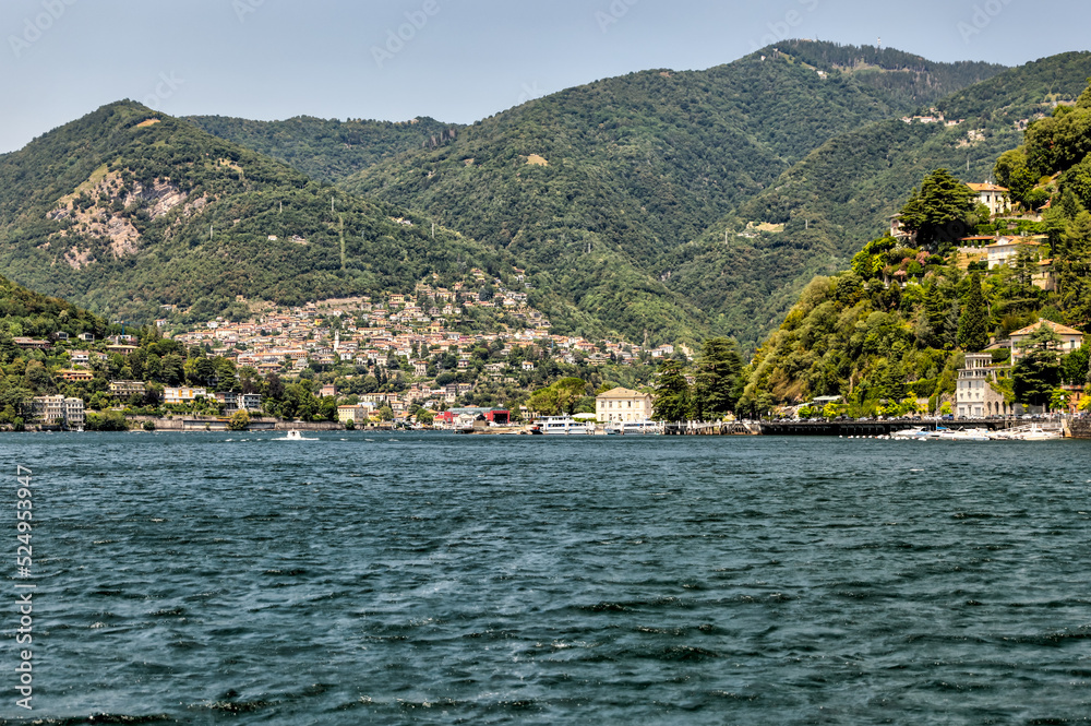 Aerial and panorama views of Lake Como, Italy