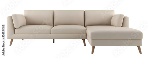 Cream 3 seater L sofa Transparent.Transparent. Png. 3D rendering