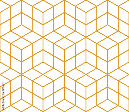 Contemporary geometric tessellated repeating 3d cube blocks pattern of orange linear square outlines, PNG Transparent Background