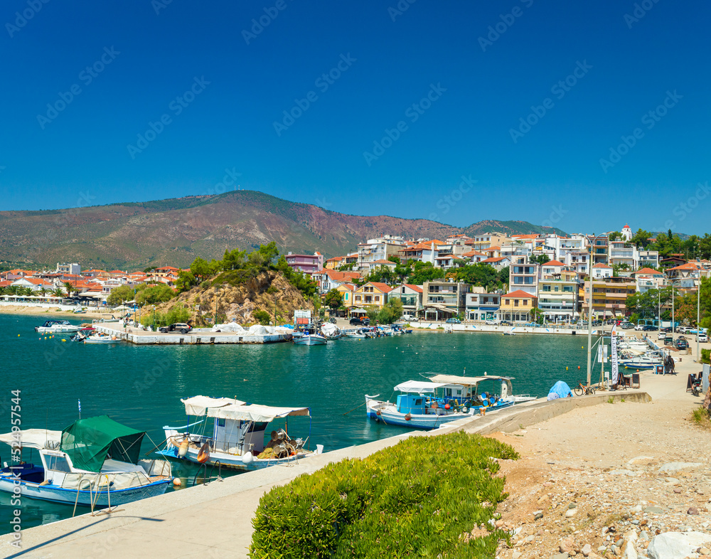 view of Limenaria village in Thassos island, Greece