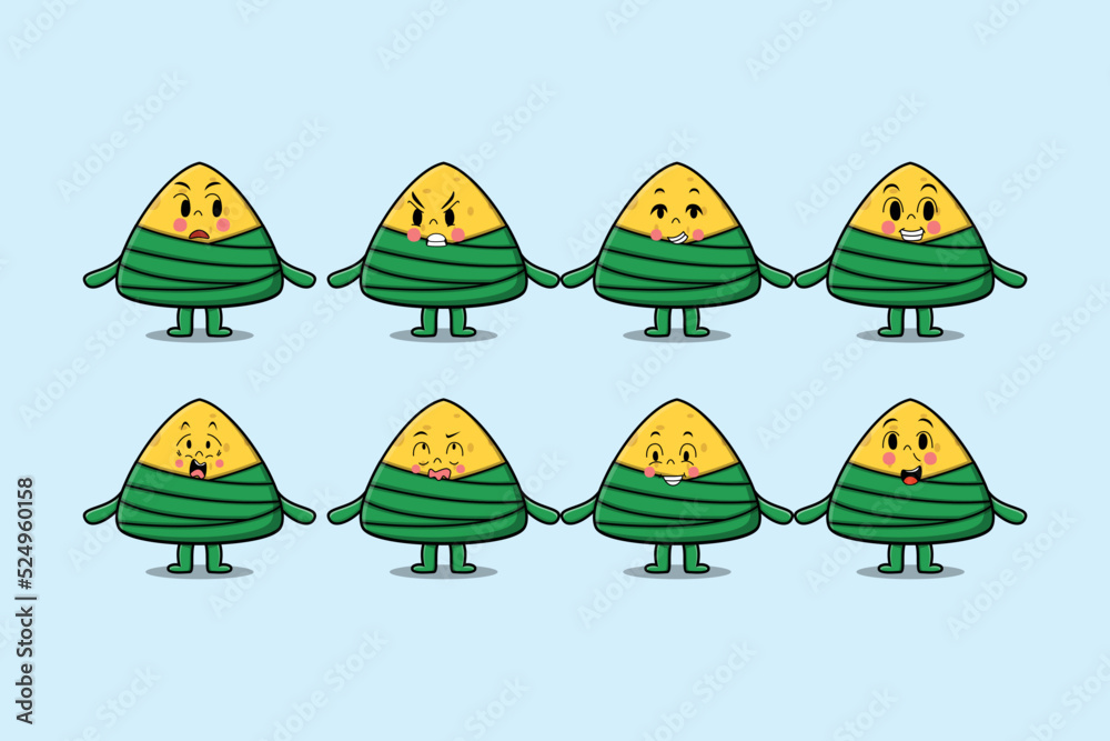Set kawaii chinese rice dumpling cartoon character with different expressions of cartoon face vector illustrations Set kawaii chinese rice dumpling cartoon character with different expressions of cartoon face vector illustrations