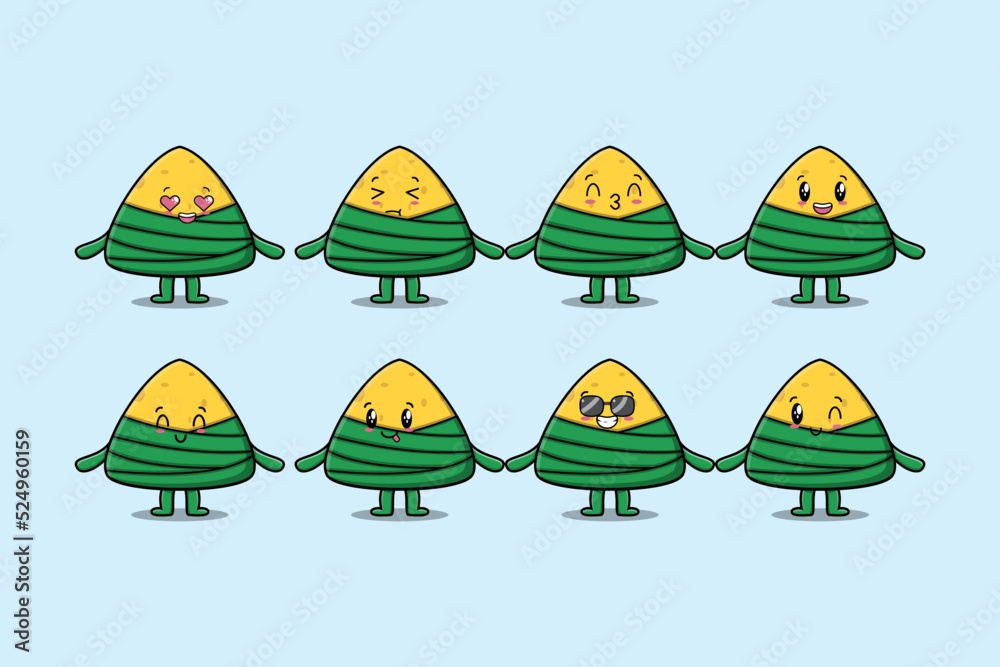 Set kawaii chinese rice dumpling cartoon character with different expressions of cartoon face vector illustrations Set kawaii chinese rice dumpling cartoon character with different expressions of cartoon face vector illustrations