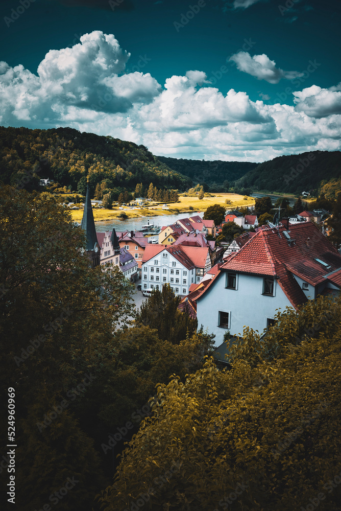 Stadt Wehlen von oben, Sächsische Schweiz