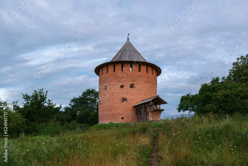 Alekseevskaya (White) Tower on a summer morning, Veliky Novgorod, Russia photo