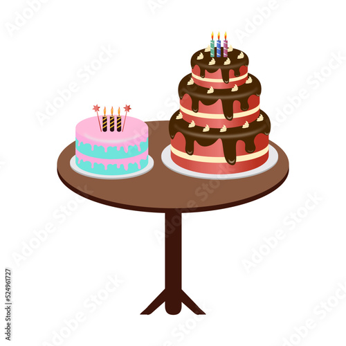 Two Cakes on Table for Birthday Designs Vectors