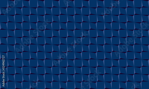 Abstract geometric optical illusion seamless pattern. Square and triangle elements in dark and light on blue background, monochrome pattern design. Vector illustration. 