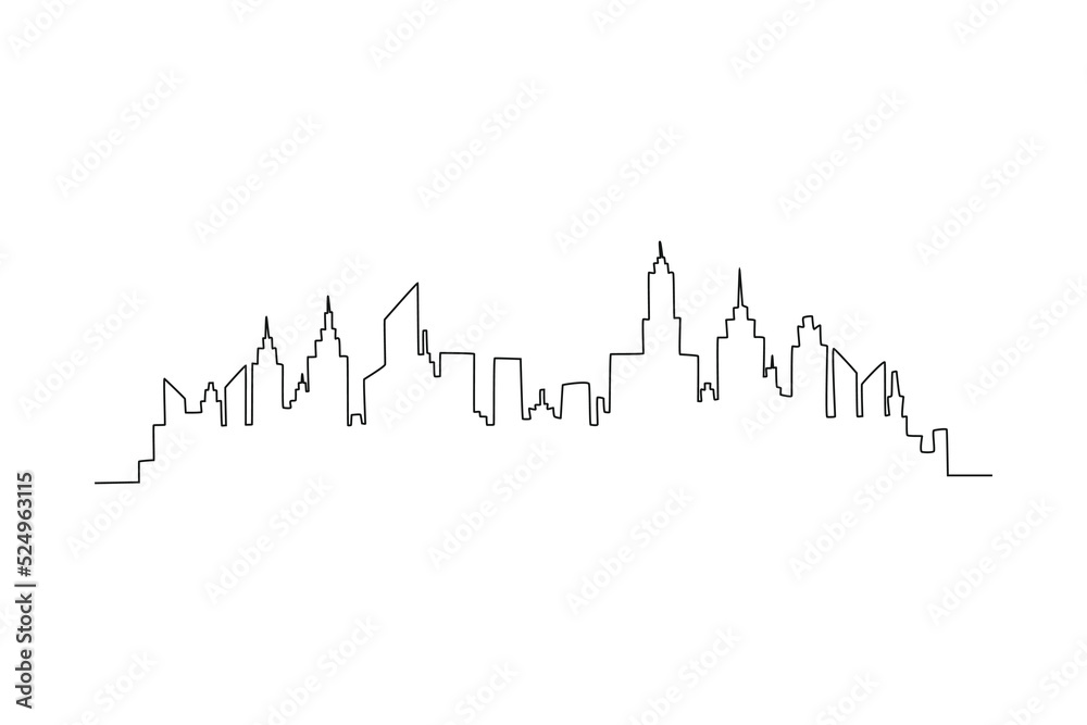 Single one line drawing modern cityscape. City skyline concept. Continuous line draw design graphic vector illustration.