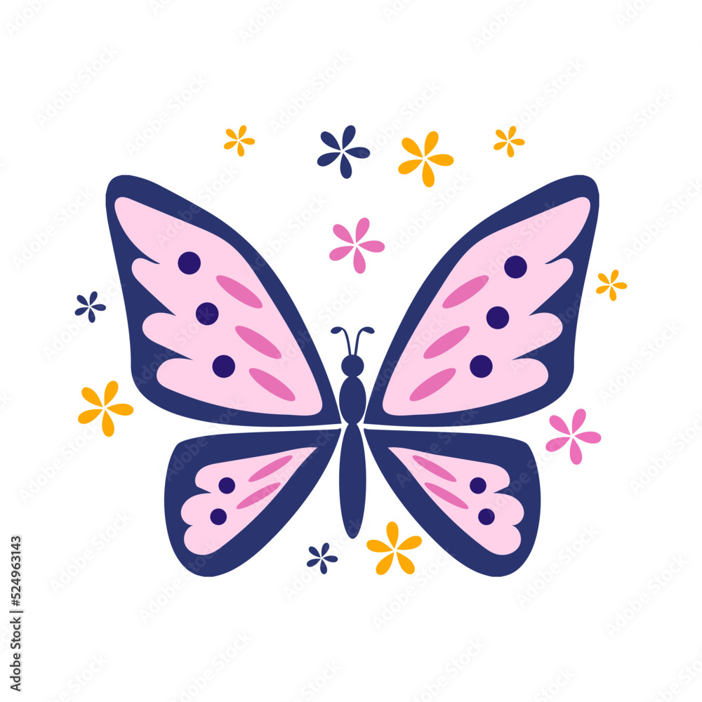 Butterfly with Ornaments, Flowers Vector Designs