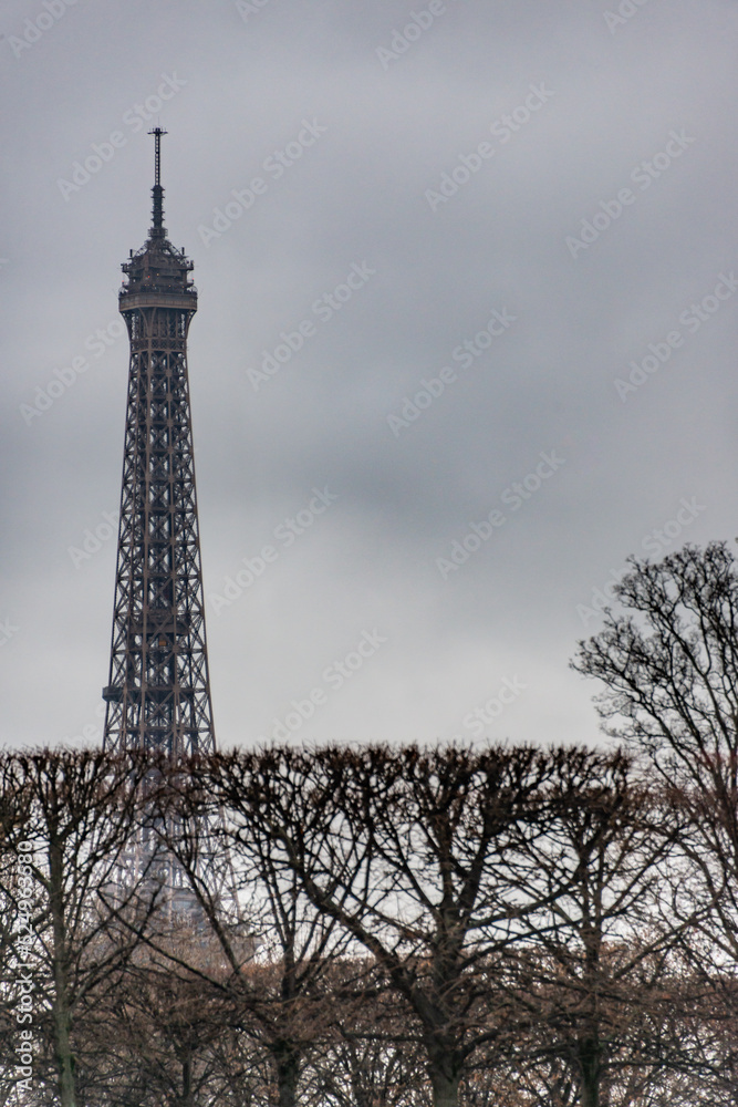 eiffel tower and park in winter or fall