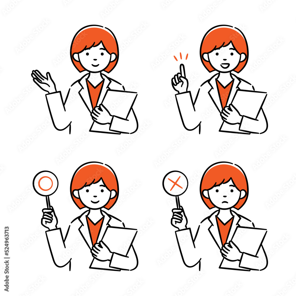 Simple illustration set of a young female medical worker Simple illustration set of a young female medical worker