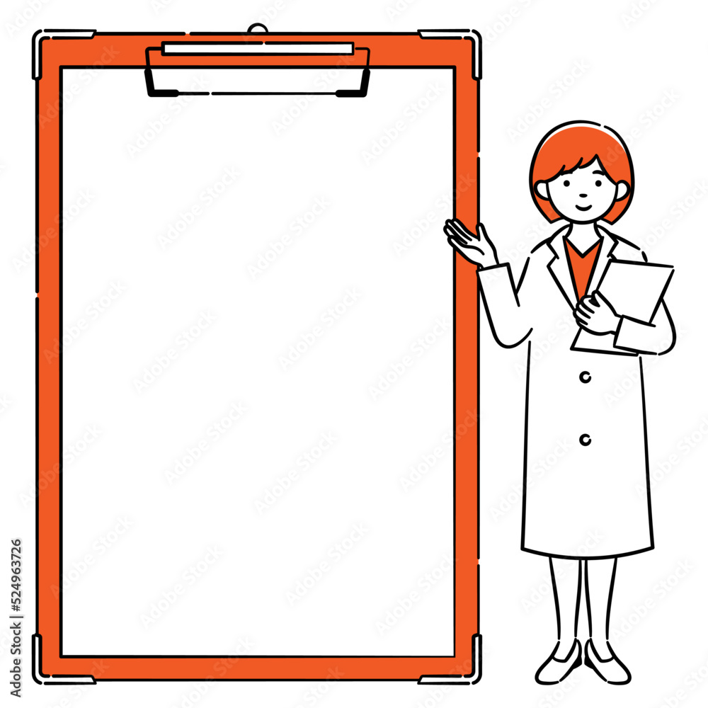 Simple illustration set of clipboard and female medical worker Simple illustration set of clipboard and female medical worker